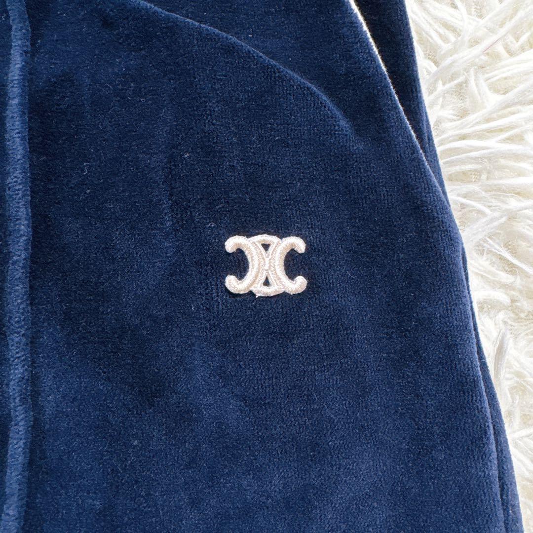 【極美品】CELINE トリオンフ トラックパンツ ベロア サイドライン 紺