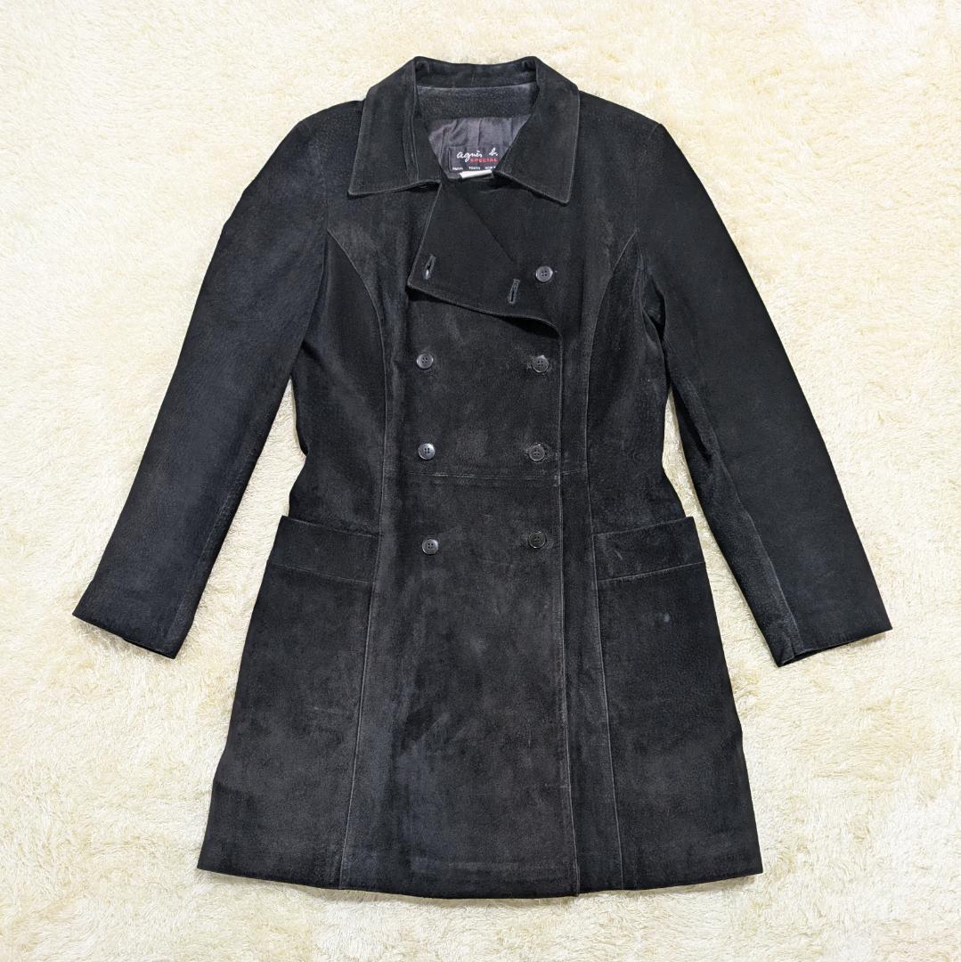 アニエスベー 豚革 スエード Pコート ブラック レディース L相当