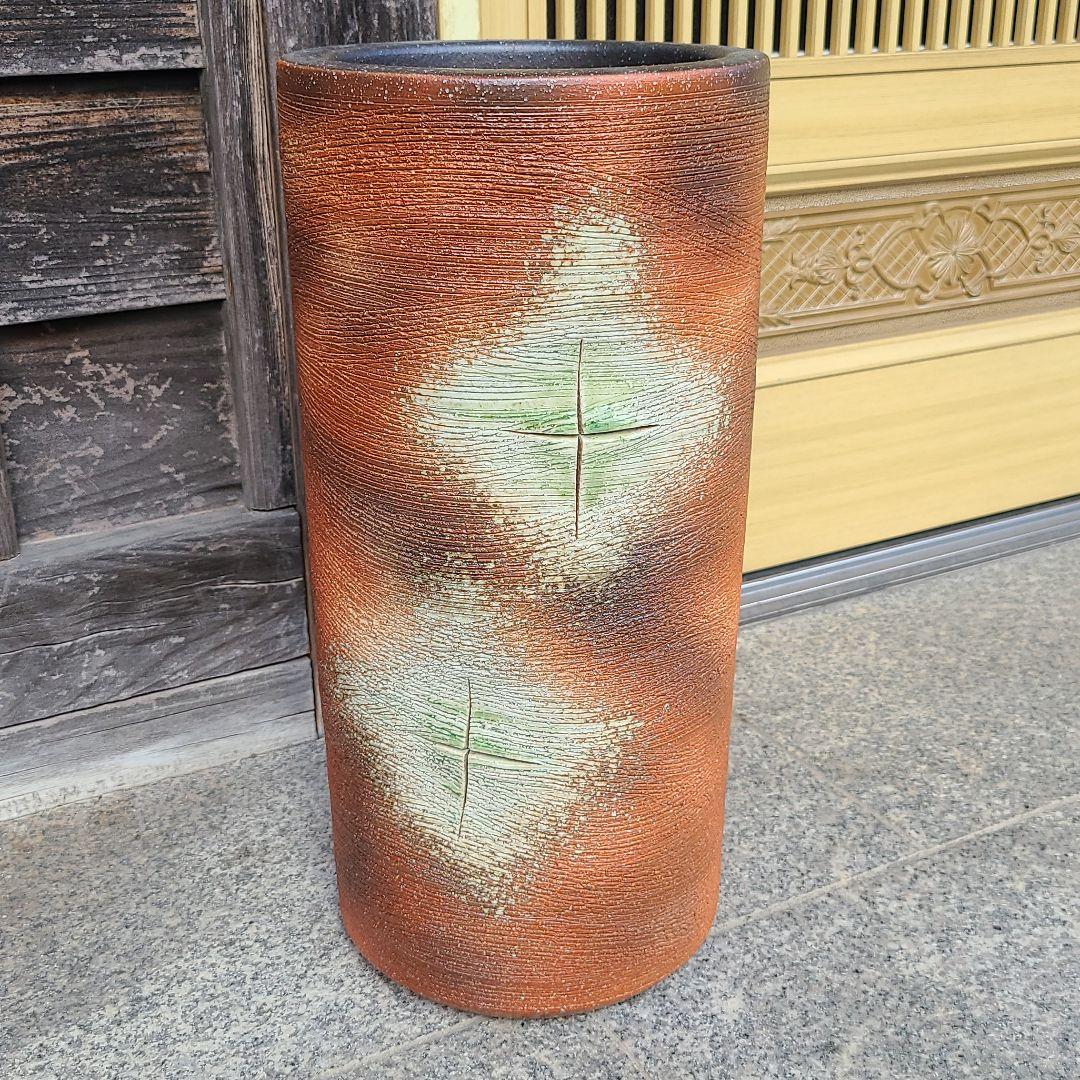 信楽焼傘立て 火色灰釉 高さ４６cm