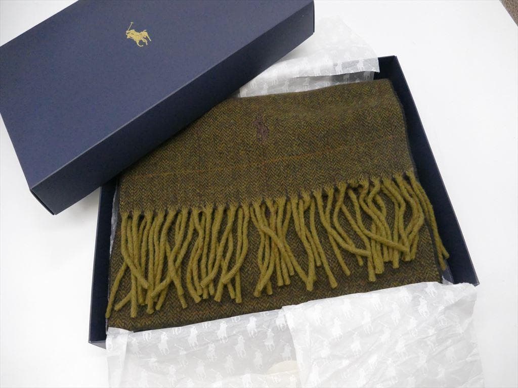 [3491］未使用　＊ポロラルフローレン＊　カシミア50％　マフラー　箱付き