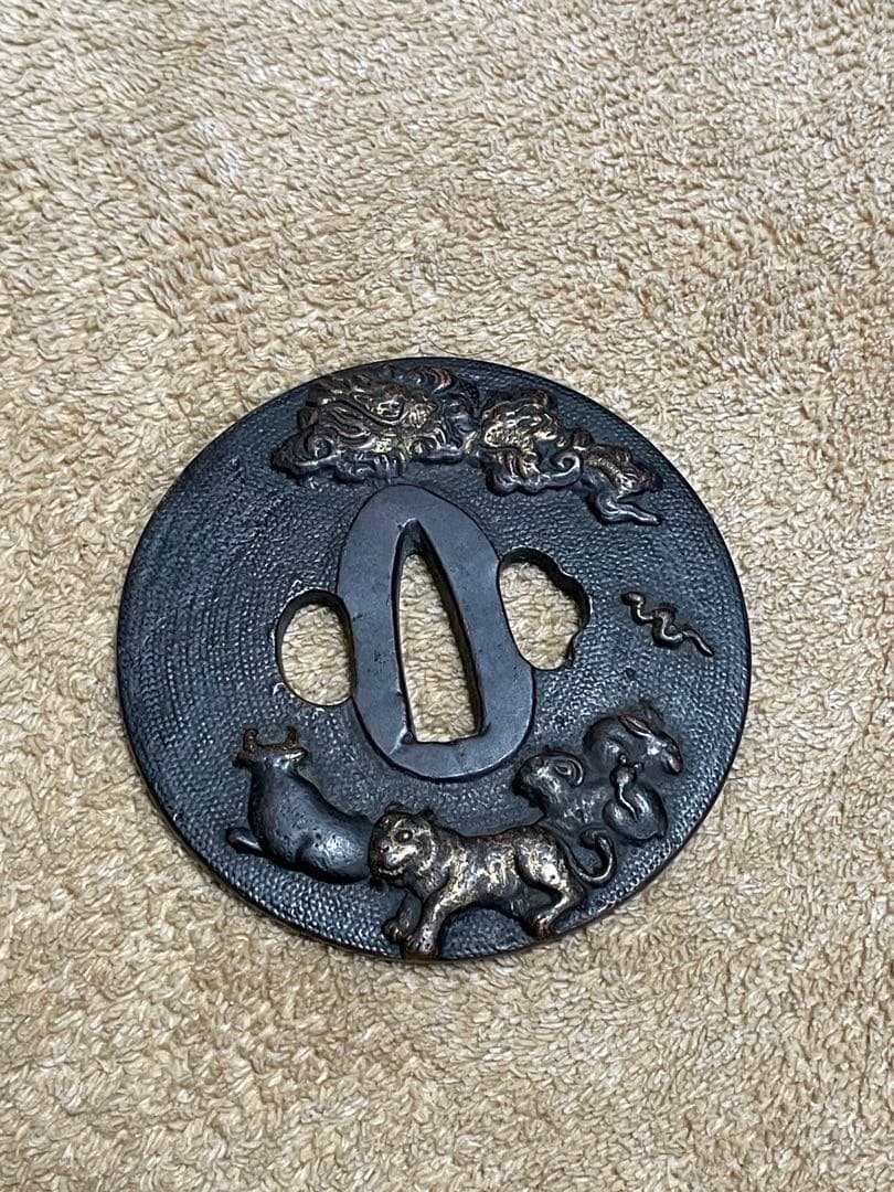 ■江戸後期金工師在銘赤銅鍔■明治期■鍔■日本刀　武具　刀装具　古美術　武士　縁起