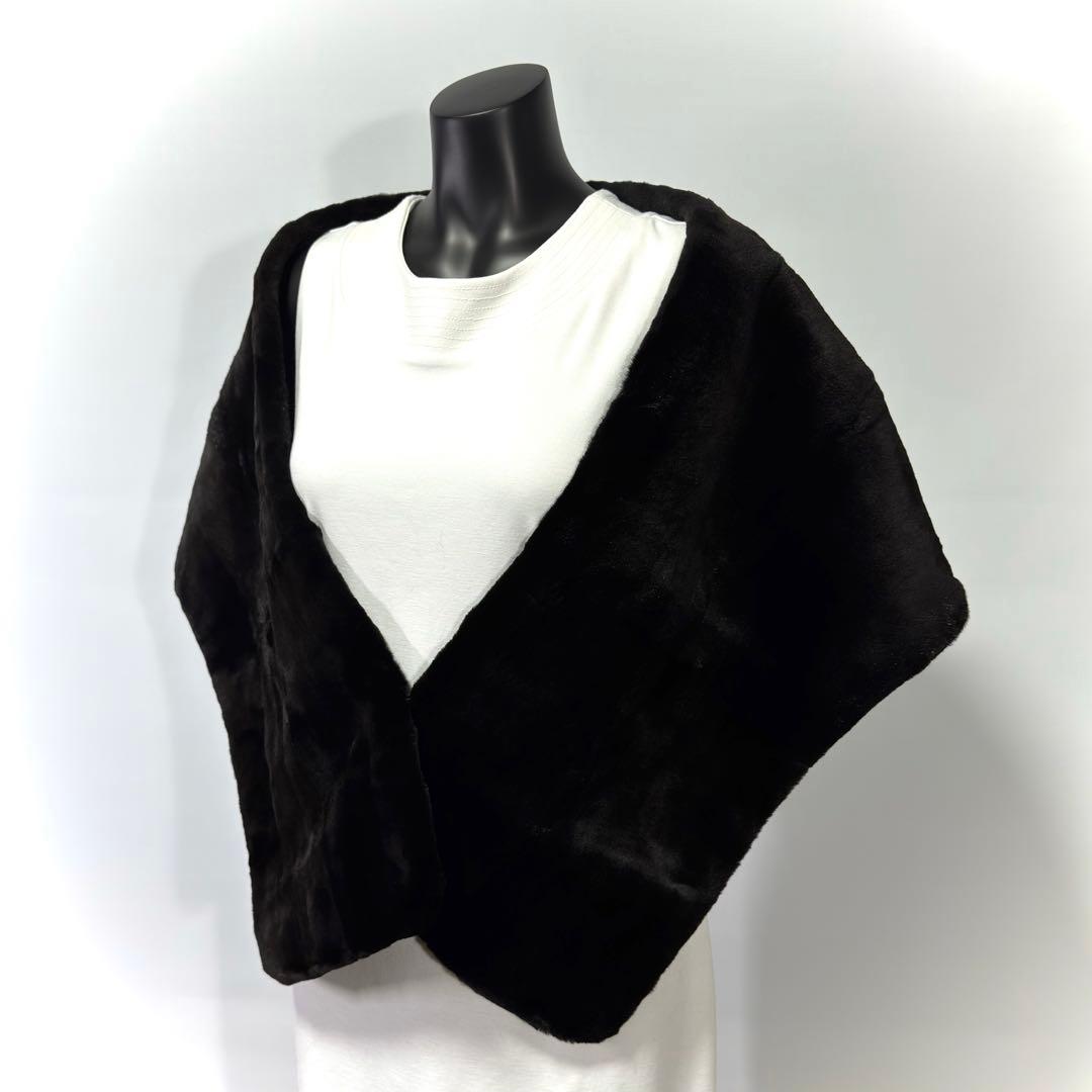 【高級】SAGA MINK サガミンク ショール シェアード加工 大判 ブラック
