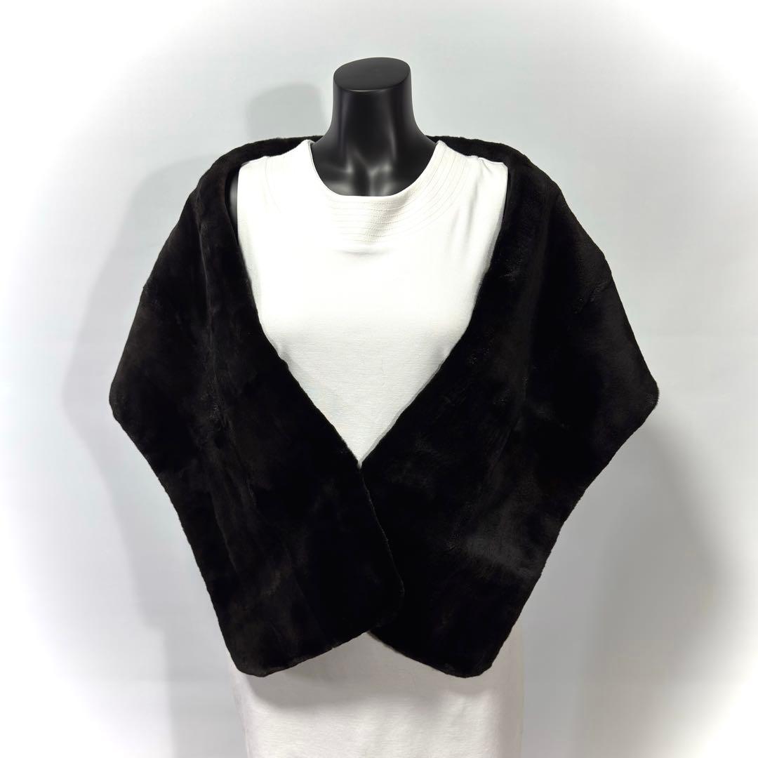 【高級】SAGA MINK サガミンク ショール シェアード加工 大判 ブラック