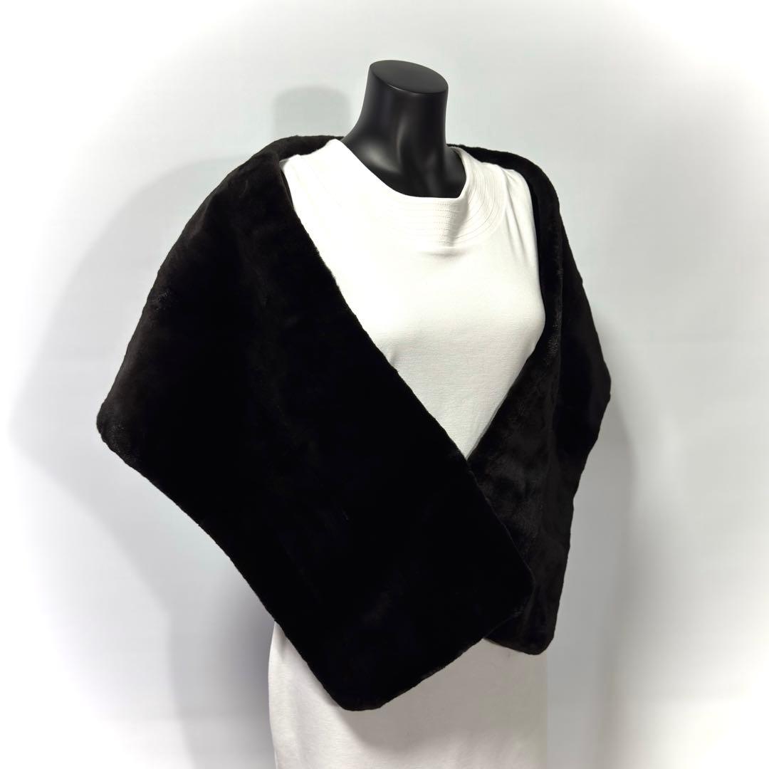 【高級】SAGA MINK サガミンク ショール シェアード加工 大判 ブラック