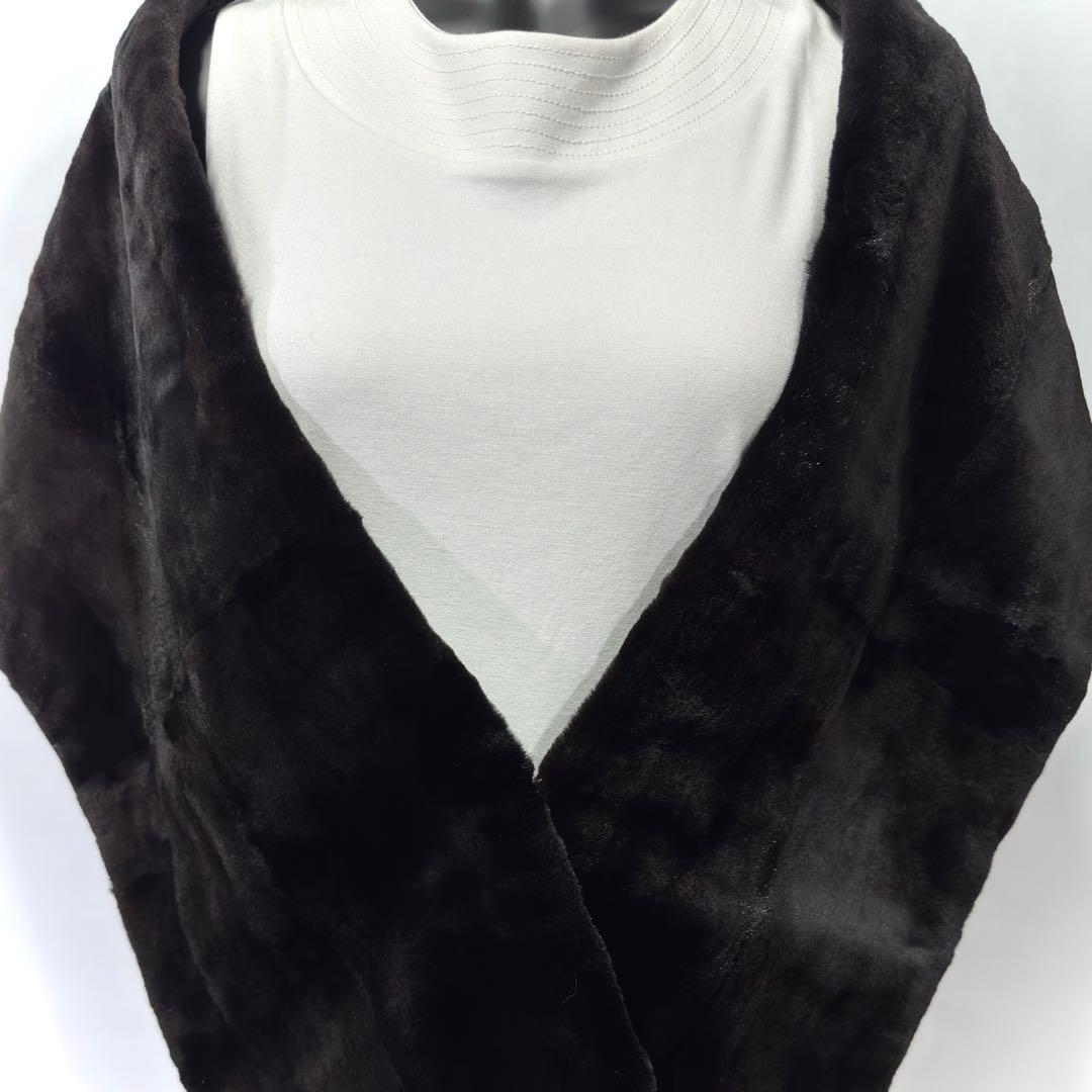 【高級】SAGA MINK サガミンク ショール シェアード加工 大判 ブラック