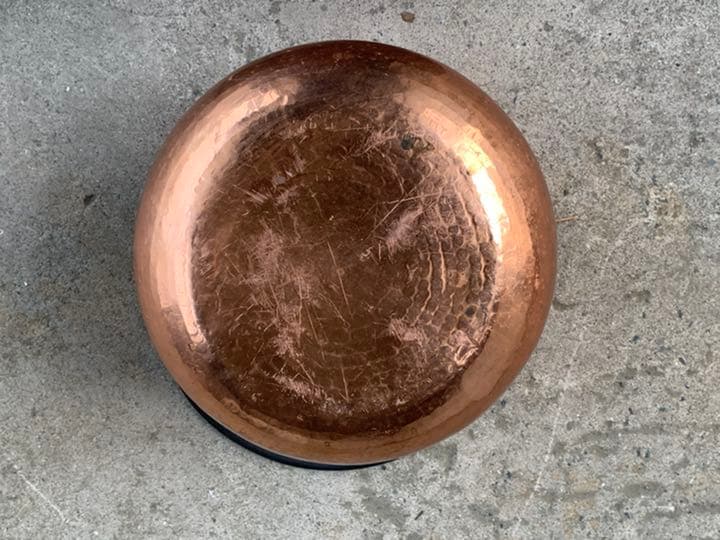 フランス ブロカント 純銅 打ち出し 大型 肉厚 銅鍋 直経 42cm 古道具