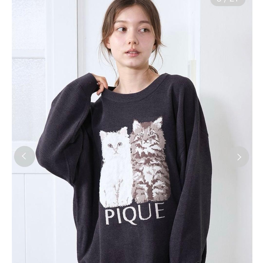 ツインキャットジャガードプルオーバー　ネイビー　ジェラピケ