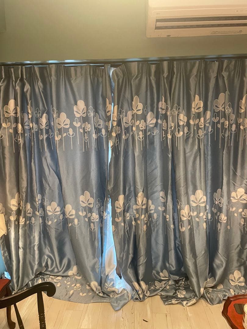 お花刺繍カーテン&レースカーテン　8枚