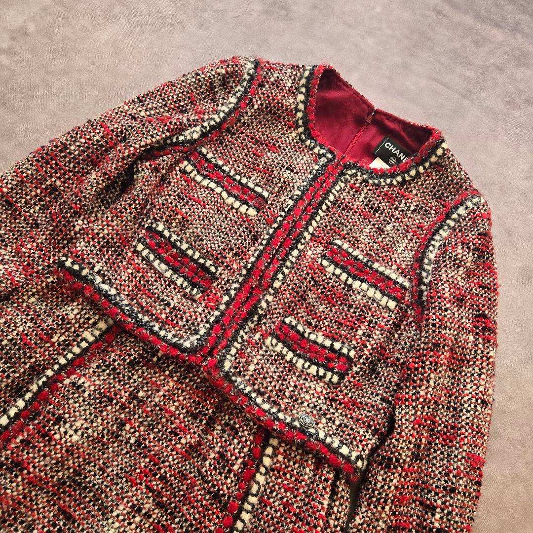 CHANEL 美品 大きいサイズ ツイード トリミング フレア ワンピース