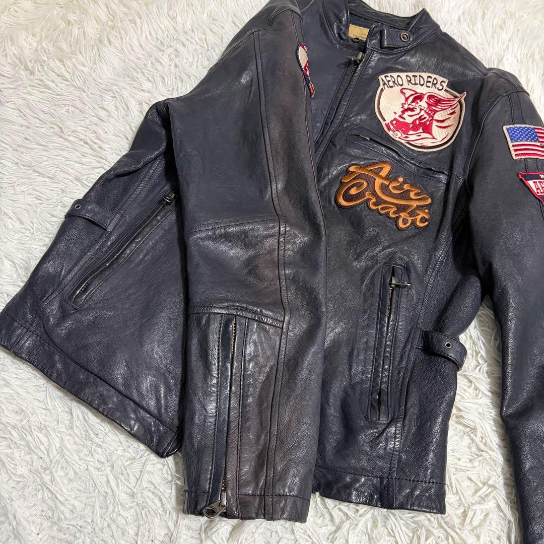 AVIREX マルチワッペン ゴートスキン シングルライダースジャケット L