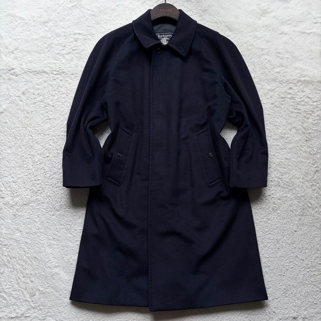 【極美品】バーバリーズ ステンカラーコート カシミヤ50% ホースロゴ ネイビー