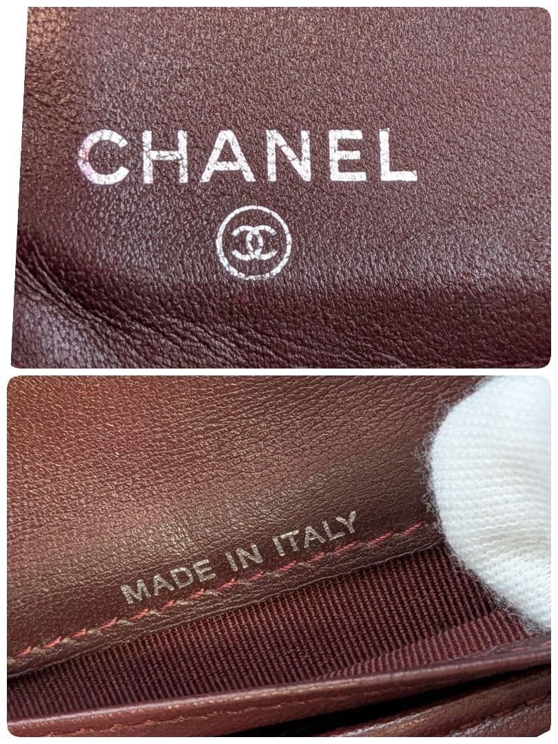 シャネル　マトラッセ　三つ折り長財布　ラムスキン　黒　チェーンショルダー