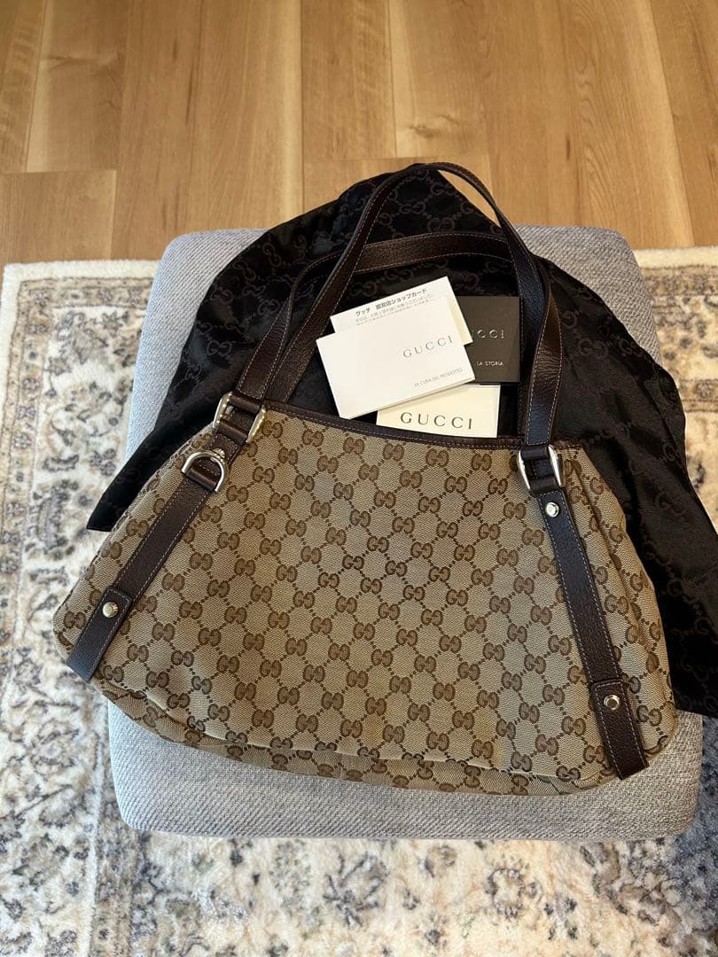 美品☆GUCCI グッチ アビーGGキャンバスレザーワンショルダートートバッグ