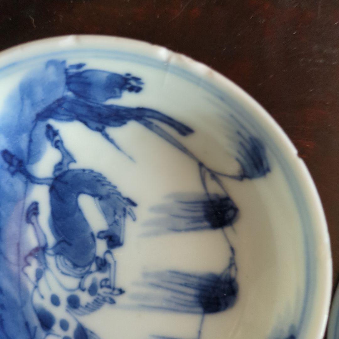 青白磁 動物モチーフ 皿 4枚セット　古染付　馬の絵柄　午年