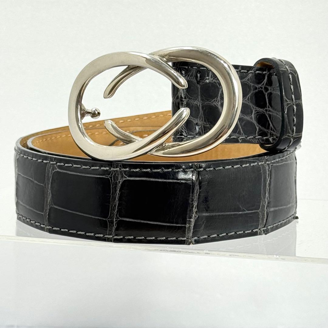 VACCARI アリゲーター レザーベルト スモーキーグレージュ イタリア製