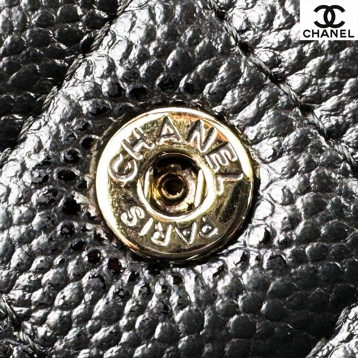 563　超美品　CHANEL　キャビアスキンマトラッセ　Wホック三つ折りミニ財布