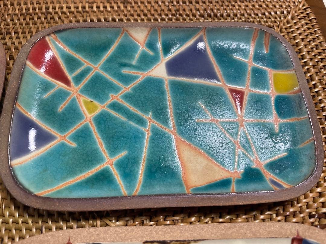 やちむん　一翠窯　4枚セット　沖縄　お皿　角皿