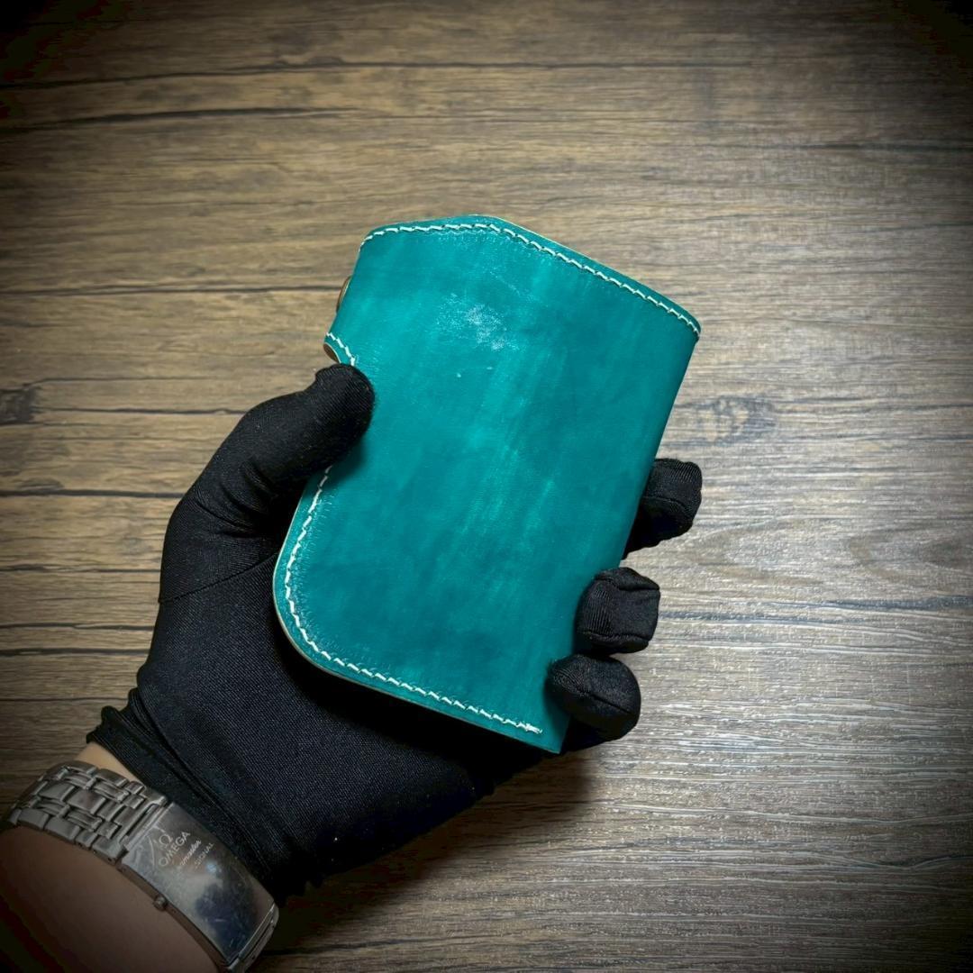 総手縫い ミドルウォレット メンズ財布 ヌメ 本革 ハンドメイド グリーン 緑