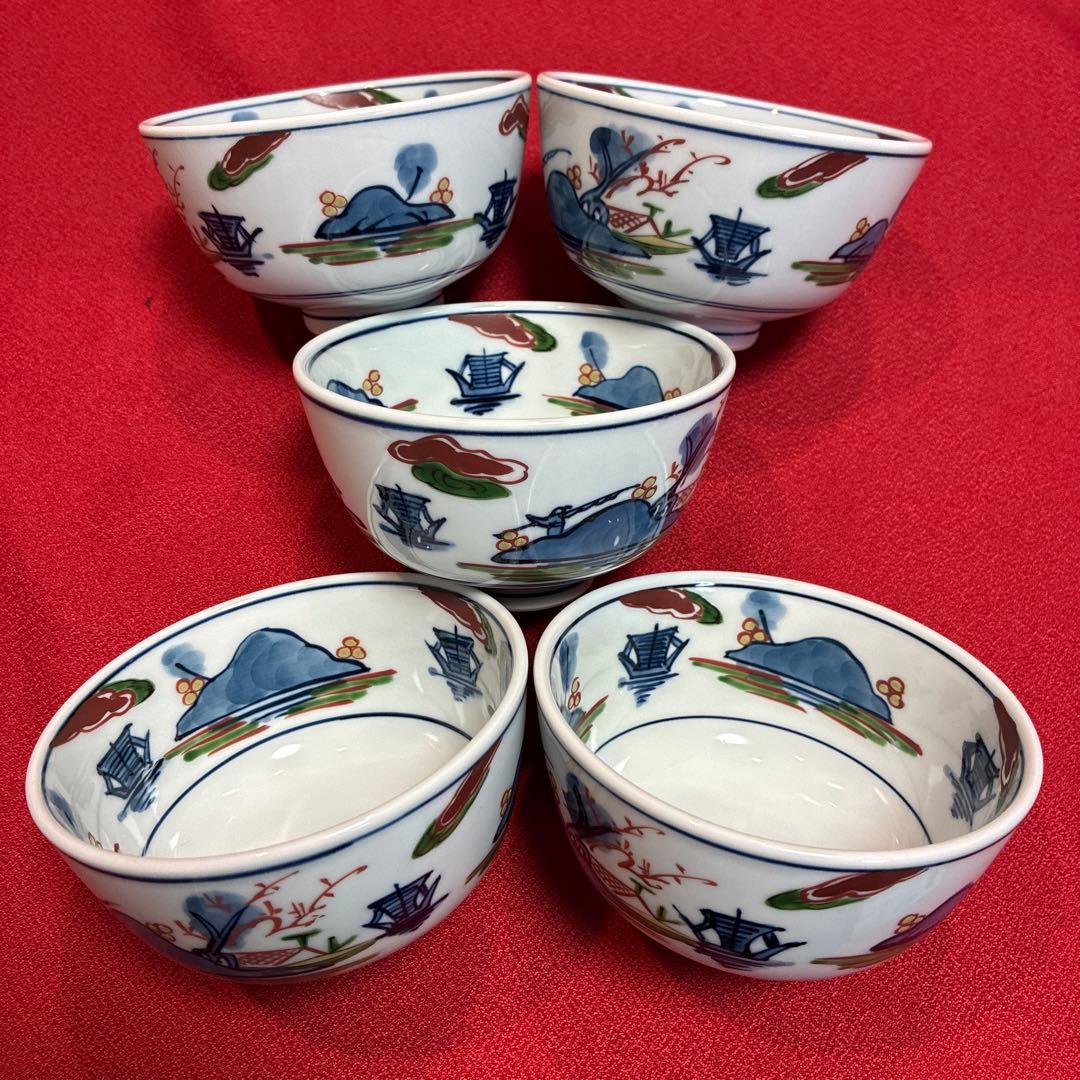 有田焼源右衛門窯　染錦山水絵茶碗