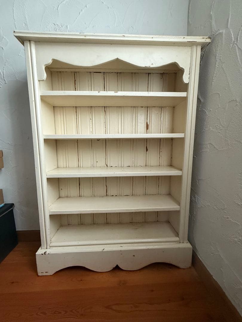 フランスアンティーク　木製ペイントブックシェルフ5段