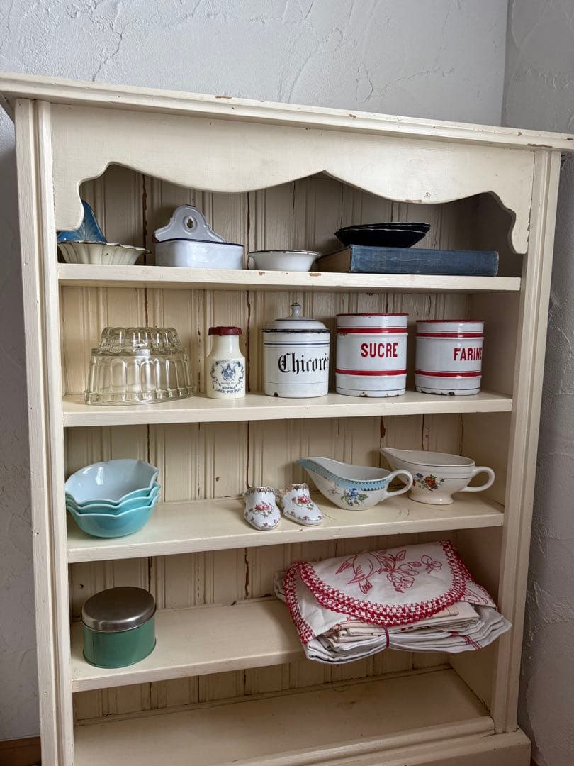 フランスアンティーク　木製ペイントブックシェルフ5段