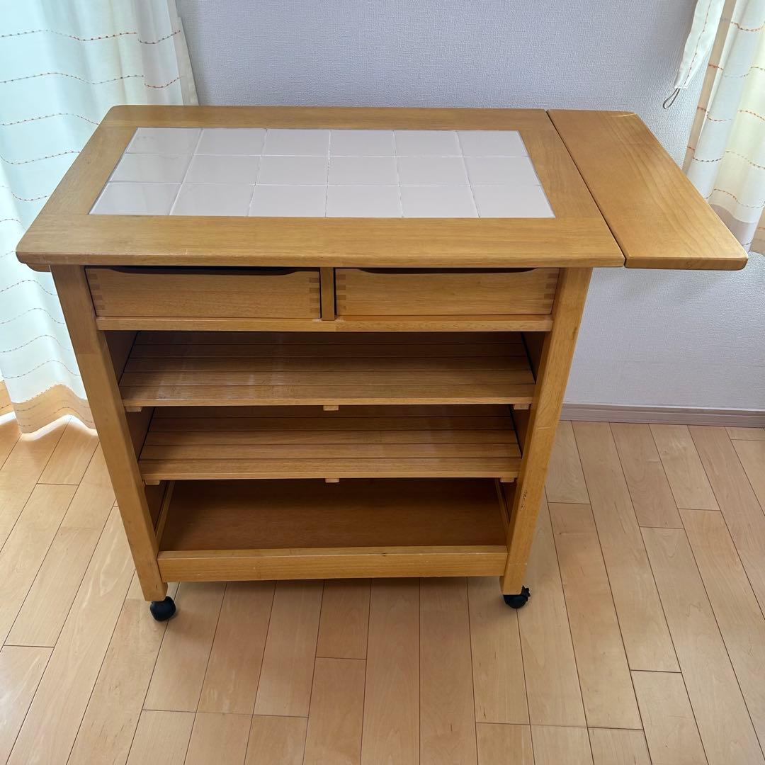 森のサーカス　キッチンワゴン　タイル付　バタフライ　ワーキングワゴン天然木