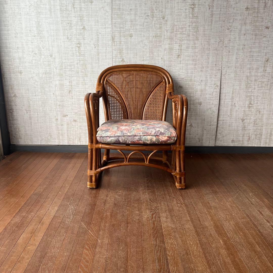 【アンティーク】② 籐 ラタンチェア アームチェア 椅子 クッションチェア