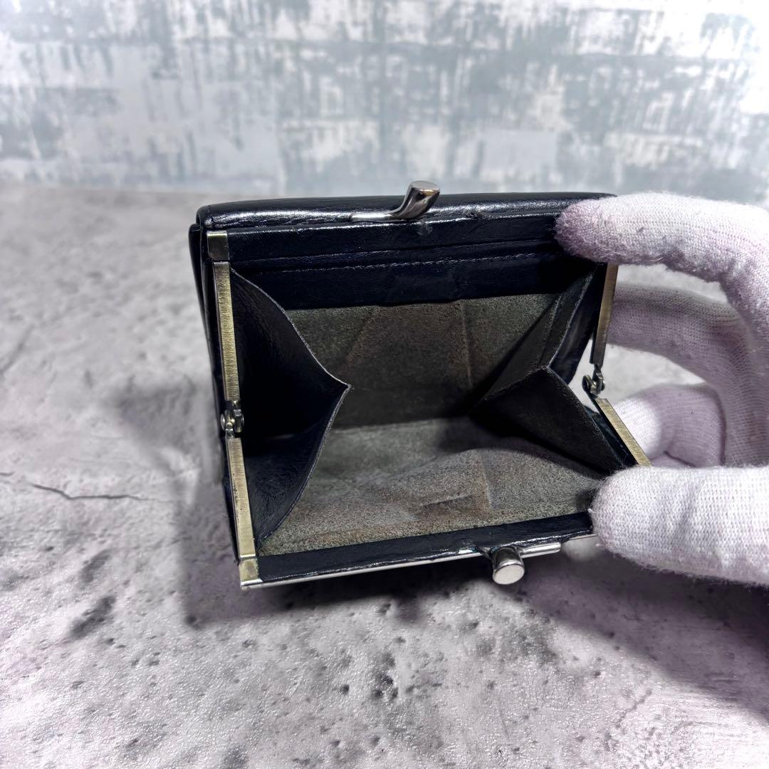 【えいた！】イルビゾンテ がま口ミニ財布 黒 シボ革 レザー