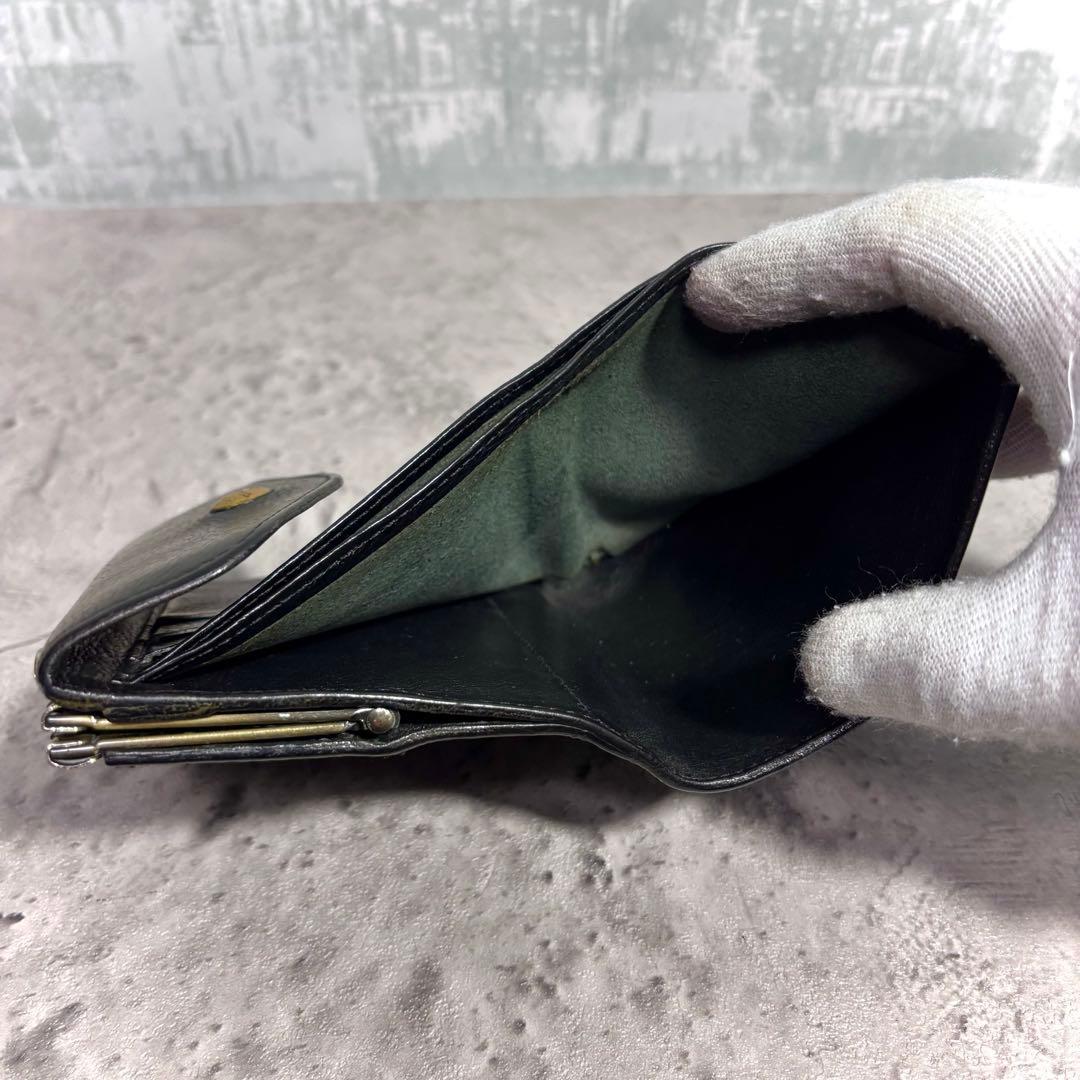 【えいた！】イルビゾンテ がま口ミニ財布 黒 シボ革 レザー