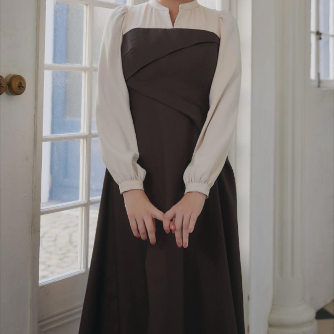 ハーリップトゥー Bicolor Draped Dress ワンピース モカ
