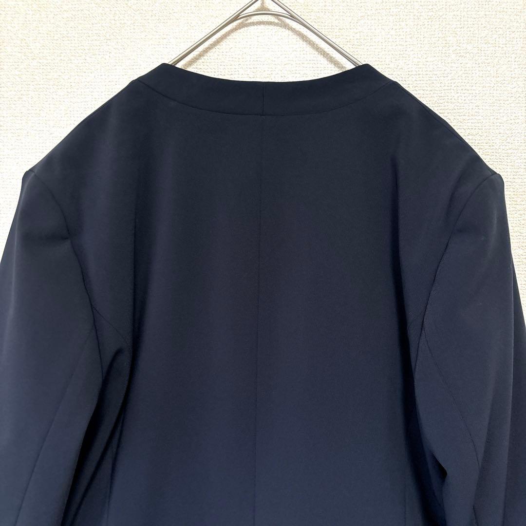 極美品✨インディヴィ パンツスーツ セットアップ ノーカラー LL・XL 紺色