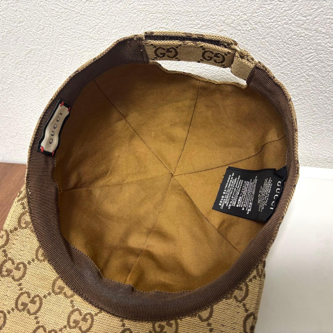 グッチ GGキャンバス ロゴパッチ キャップ ブラウン サイズL【中古】