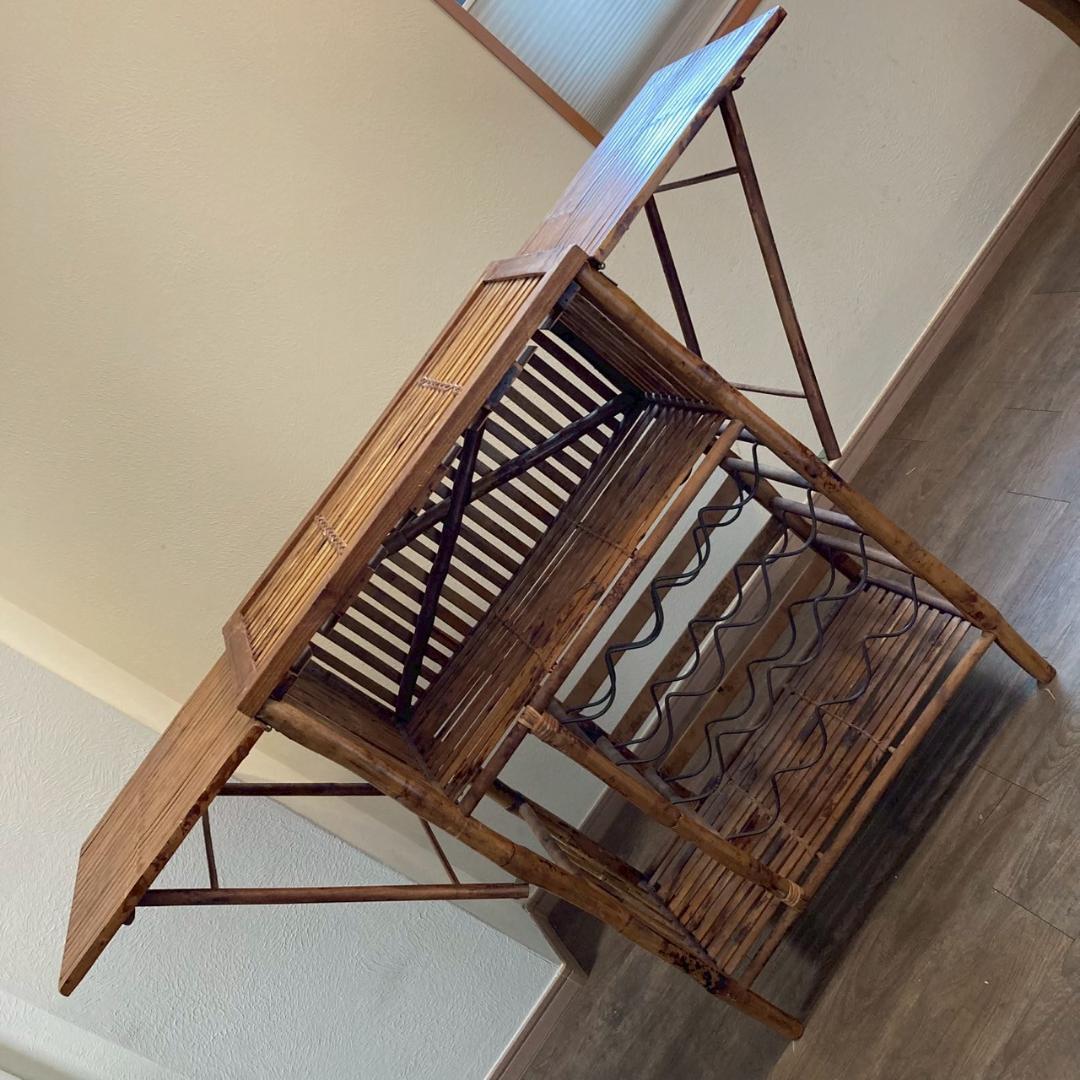 ★値段交渉OK★レトロなグラスラック付きワインラック4段 竹製 折りたたみ式