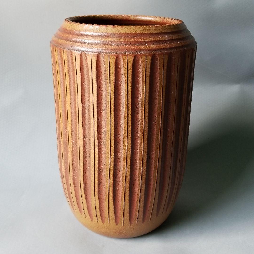 お値下げしました⤵信楽焼傘立て  飴釉立手筋 高さ４９cm