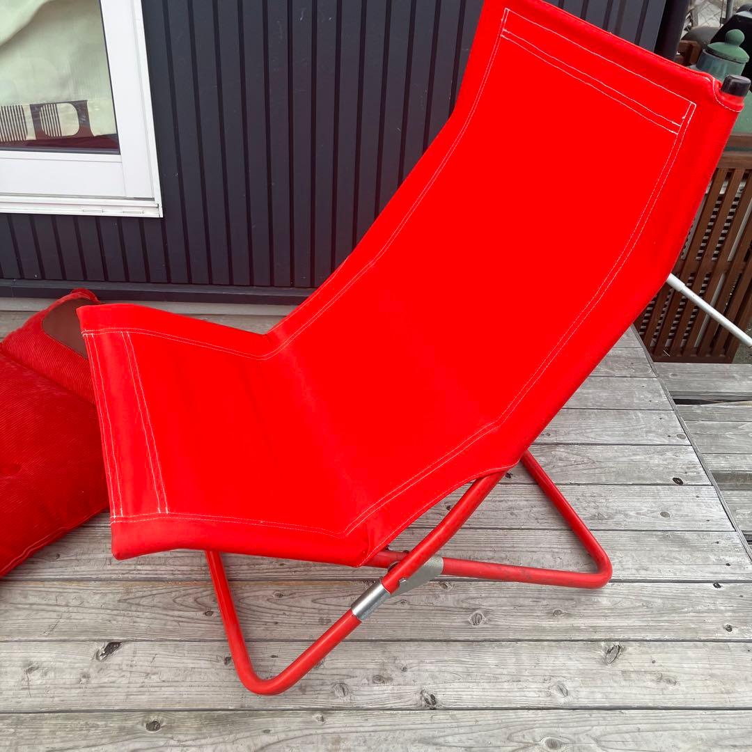 昭和レトロ 太郎&花子の家具 鉄製フレーム コーデュロイアウトドアチェア 赤