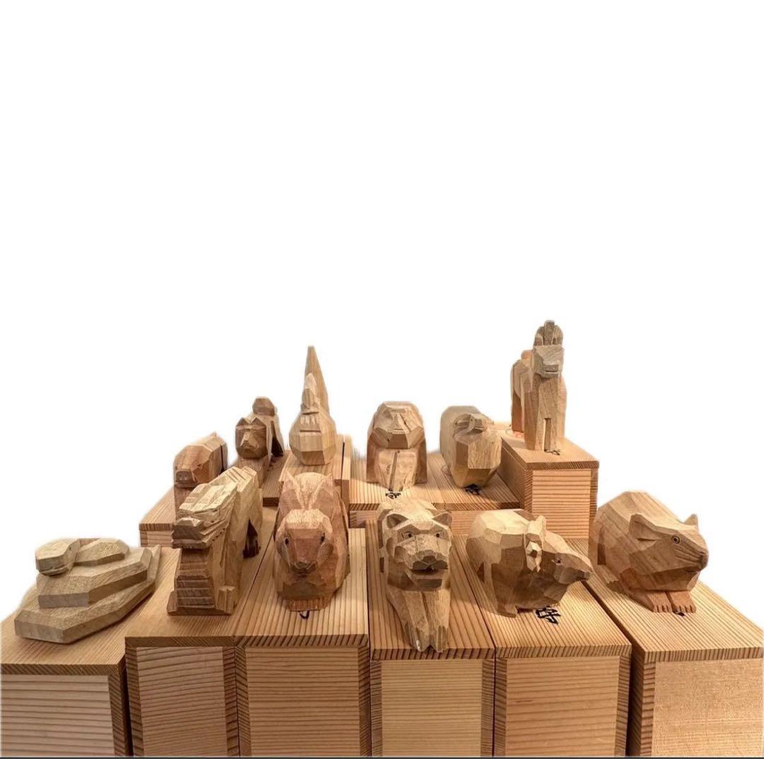 レア！伊勢神宮 木彫り 十二支 干支置物セット 12体 木箱付き