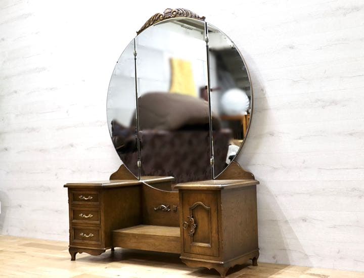 GMEN200○神戸家具 洋家具 ドレッサー 鏡台 化粧台 オーク材 クラシッ