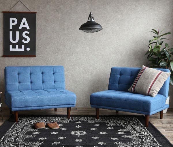 リクライニングソファ リクライニング式 ベッド ソファベッド デニムブルー