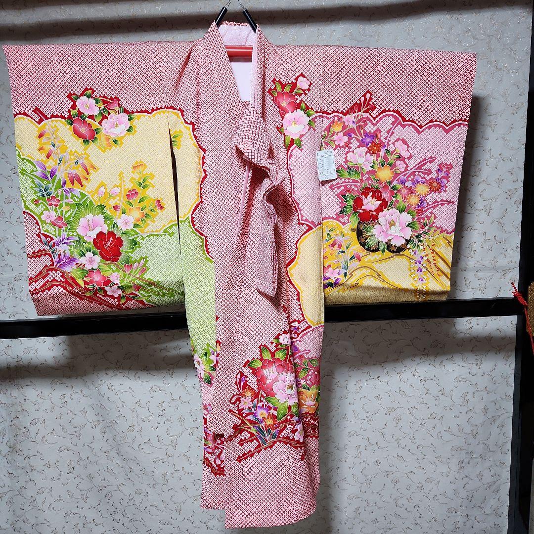 #153 ( 保管品 ) 正絹  女児  お宮参り 産着  きもの  染め鹿の子