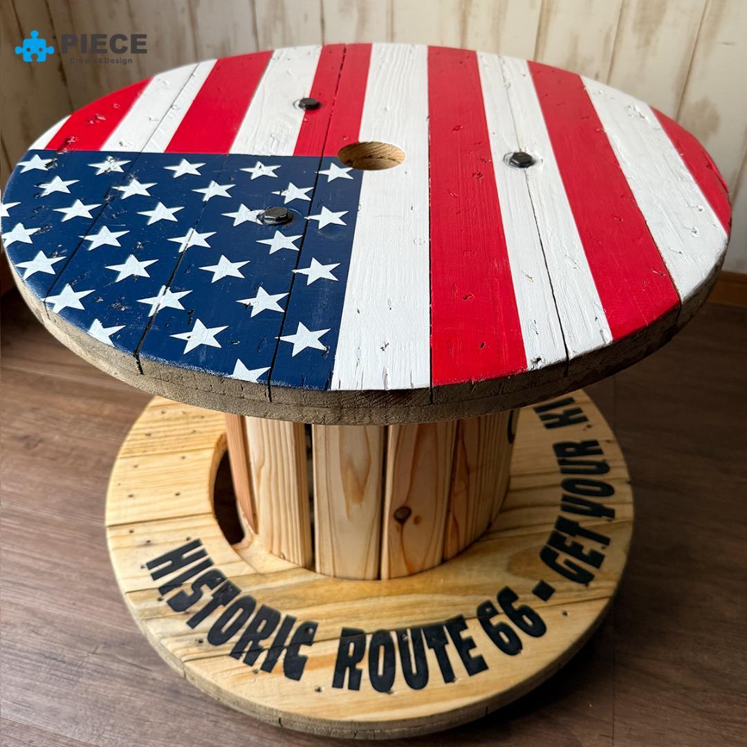 ケーブルドラム 電線ドラム サイドテーブル アメリカン ガレージ 星条旗