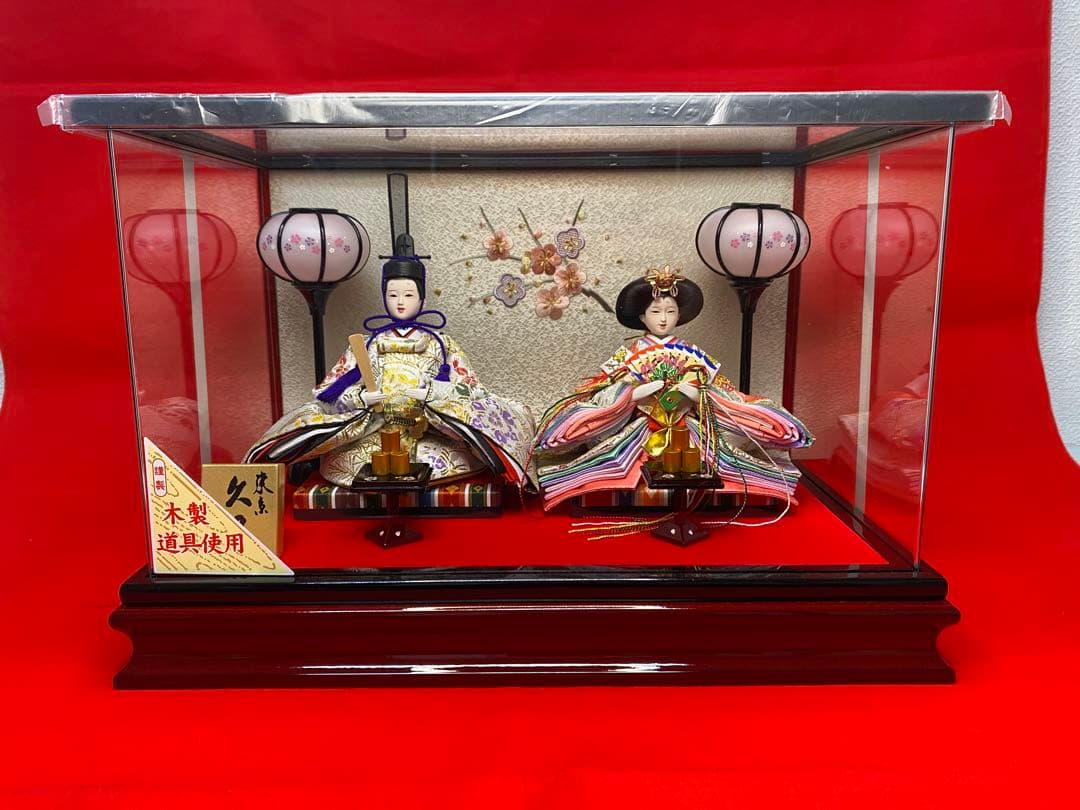 東京久月　雛人形アクリルケース入り親王飾り・間口約４１×奥行約２５×高さ約２８㎝