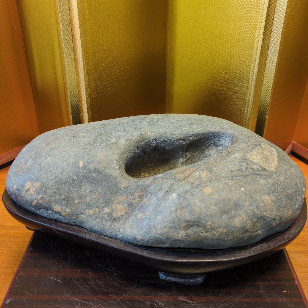 水石 溜まり 天然石 約4.6kg 原石 鑑賞石 自然石 専用台座付 希少 レア