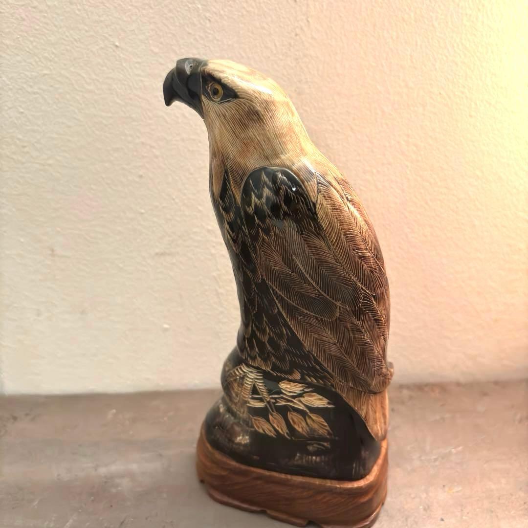 水牛の角　彫刻　民藝　鷲　アメリカ