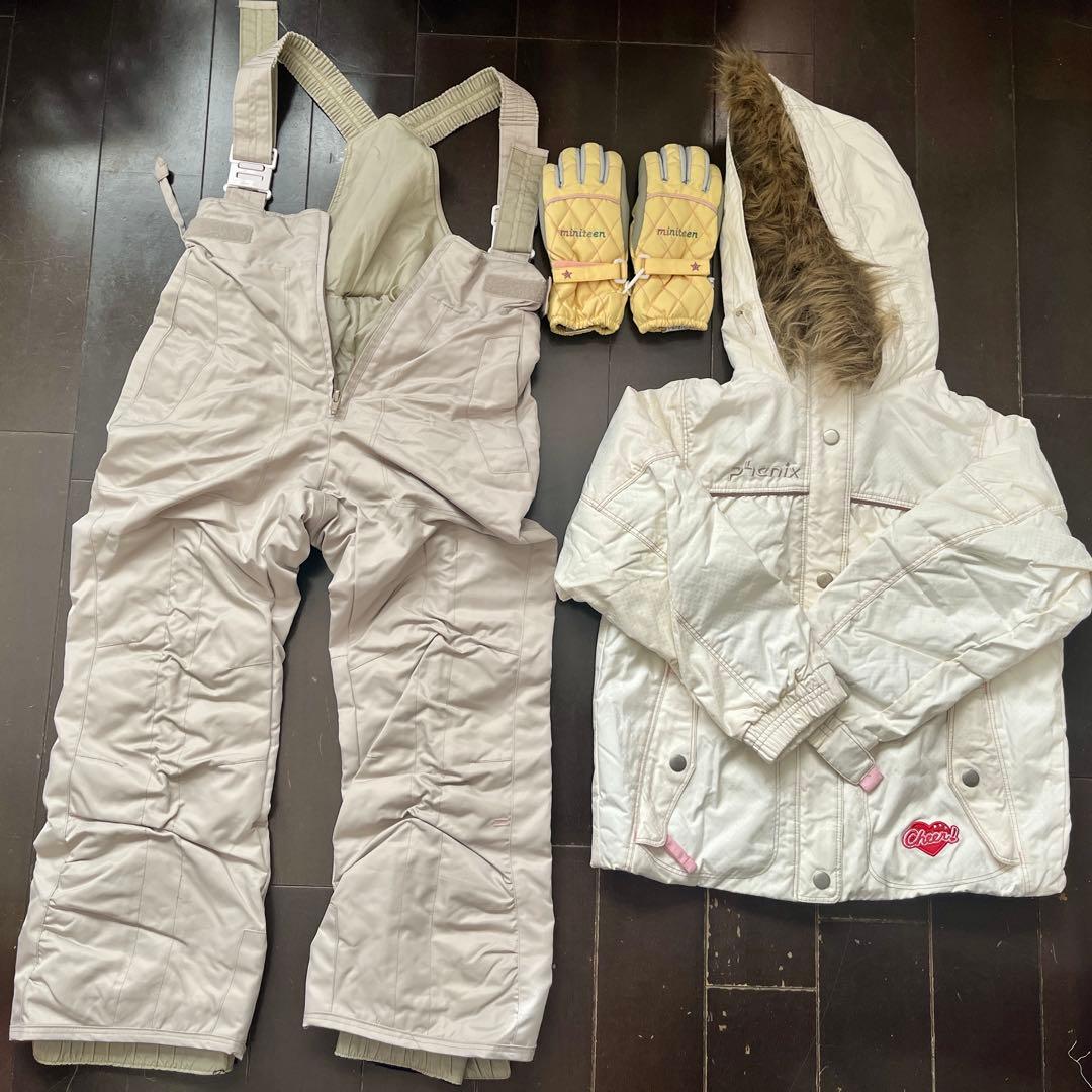子ども用スキーウェアセット（ホワイト）phenix 手袋付き　130cm