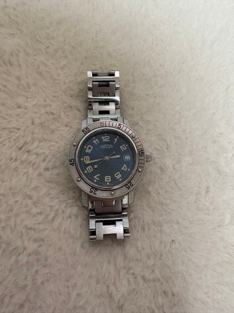HERMES シルバー アナログ腕時計　 文字盤　ネイビー