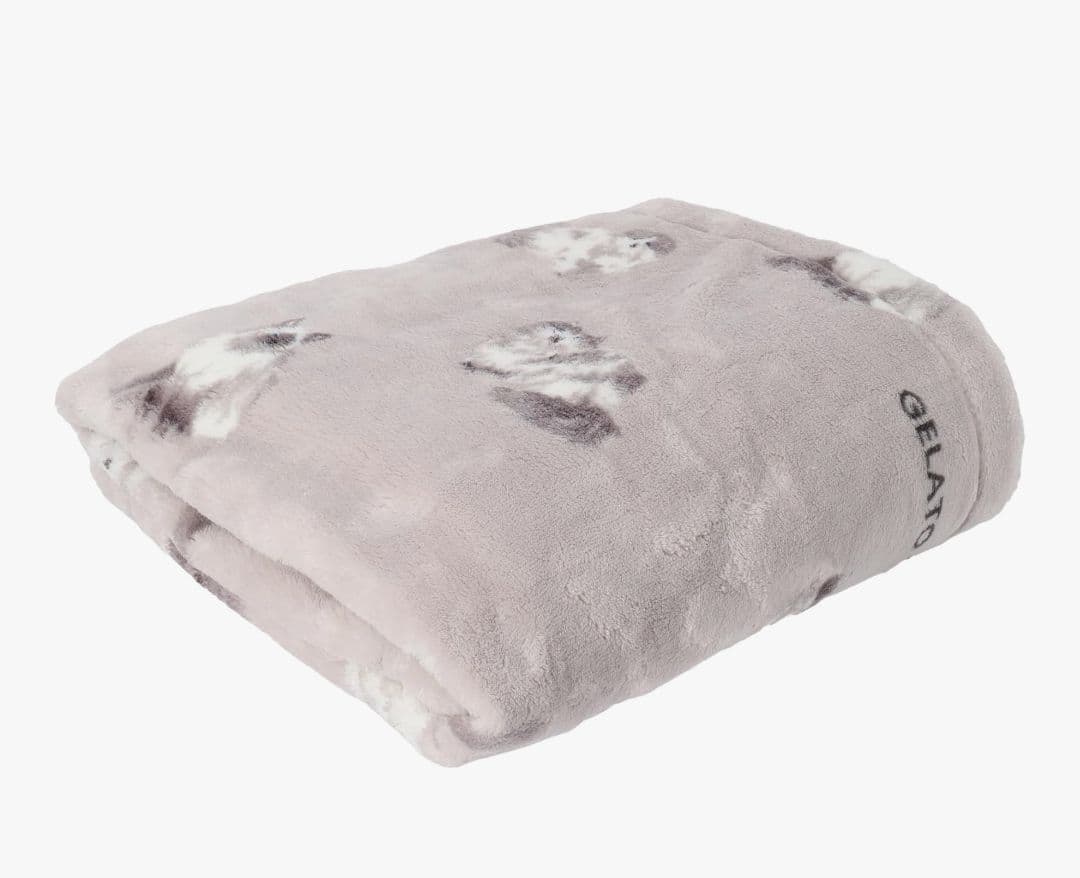 新品未使用　ジェラートピケ sleep CAT/DOGプリント毛布 ライトグレー