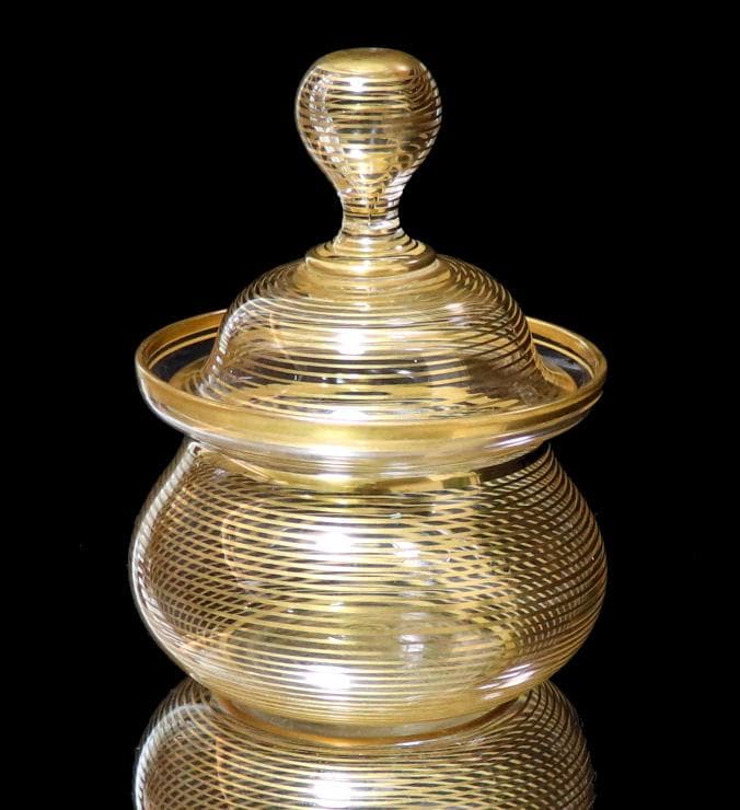 オールド・バカラ 明治～大正時代 春海商店特注 金彩千筋紋 大型蓋物