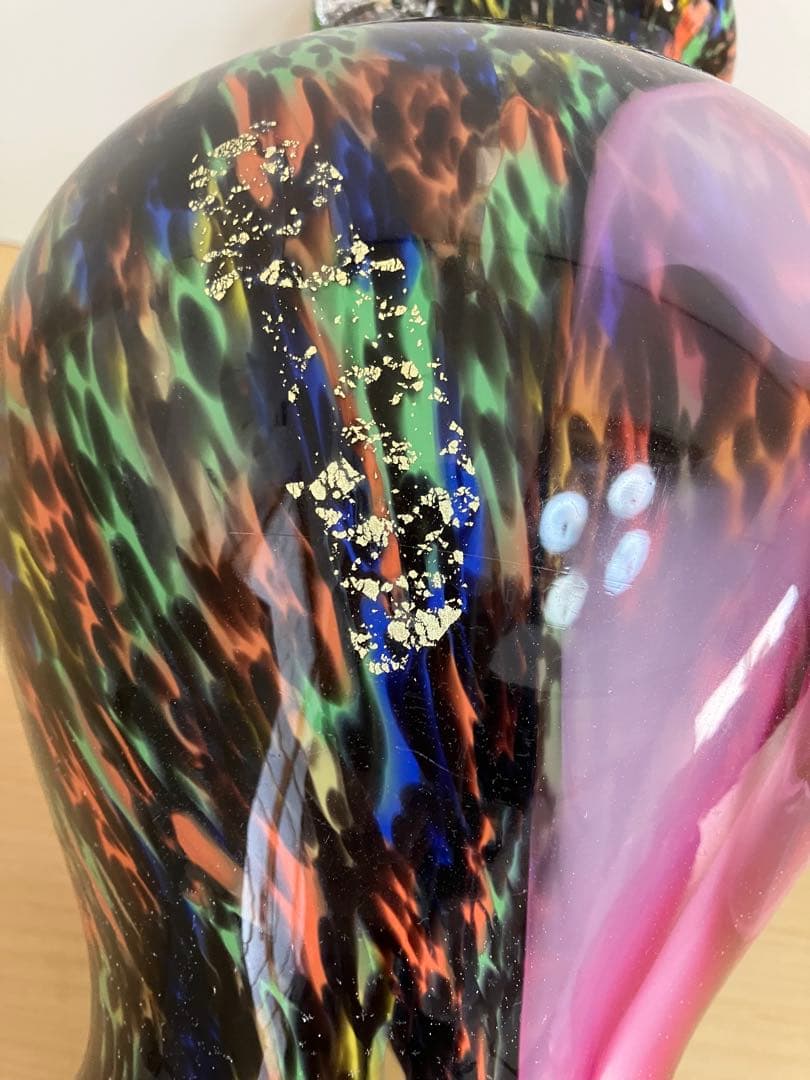 【新品】多色ガラス花瓶　金箔入り　津軽びいどろ　高さ30cm