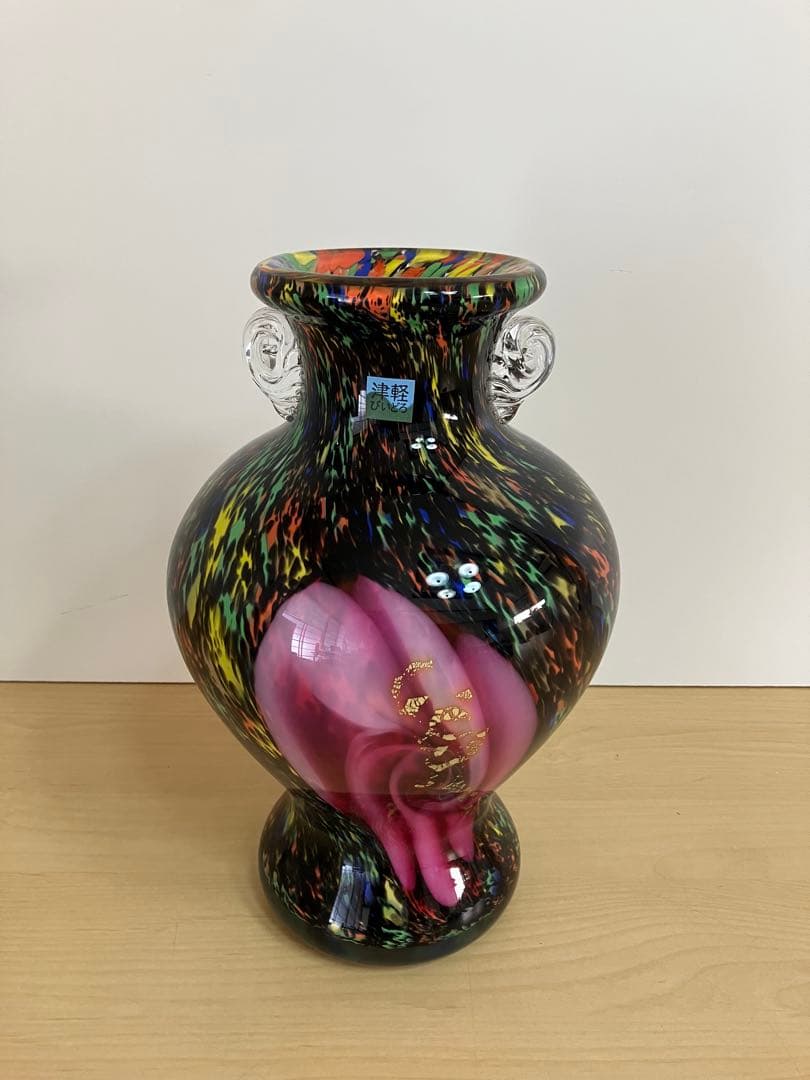 【新品】多色ガラス花瓶　金箔入り　津軽びいどろ　高さ30cm