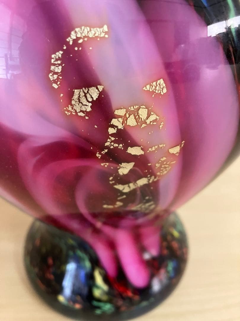 【新品】多色ガラス花瓶　金箔入り　津軽びいどろ　高さ30cm